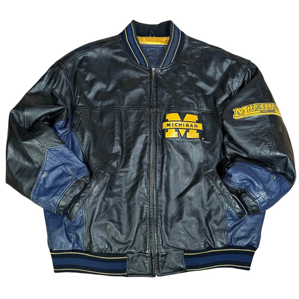 Vintage Michigan Wolverines Leather Varsity Jacket NCAA College Football Sz XXL